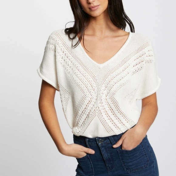 Colour 5 Power sweater jumper beige L‎ see through lightweight knit v neck linen - Picture 1 of 11